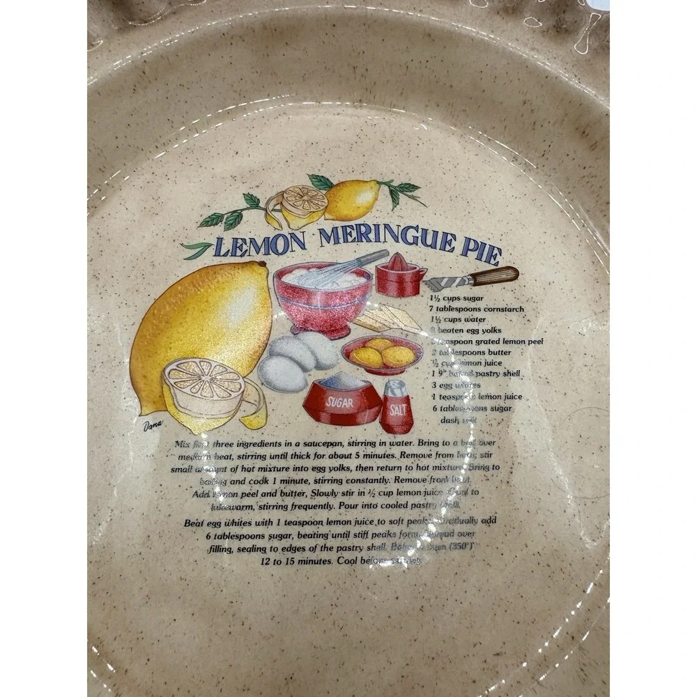 Vintage Lemon Meringue Pie Plate with Recipe Scalloped Edge